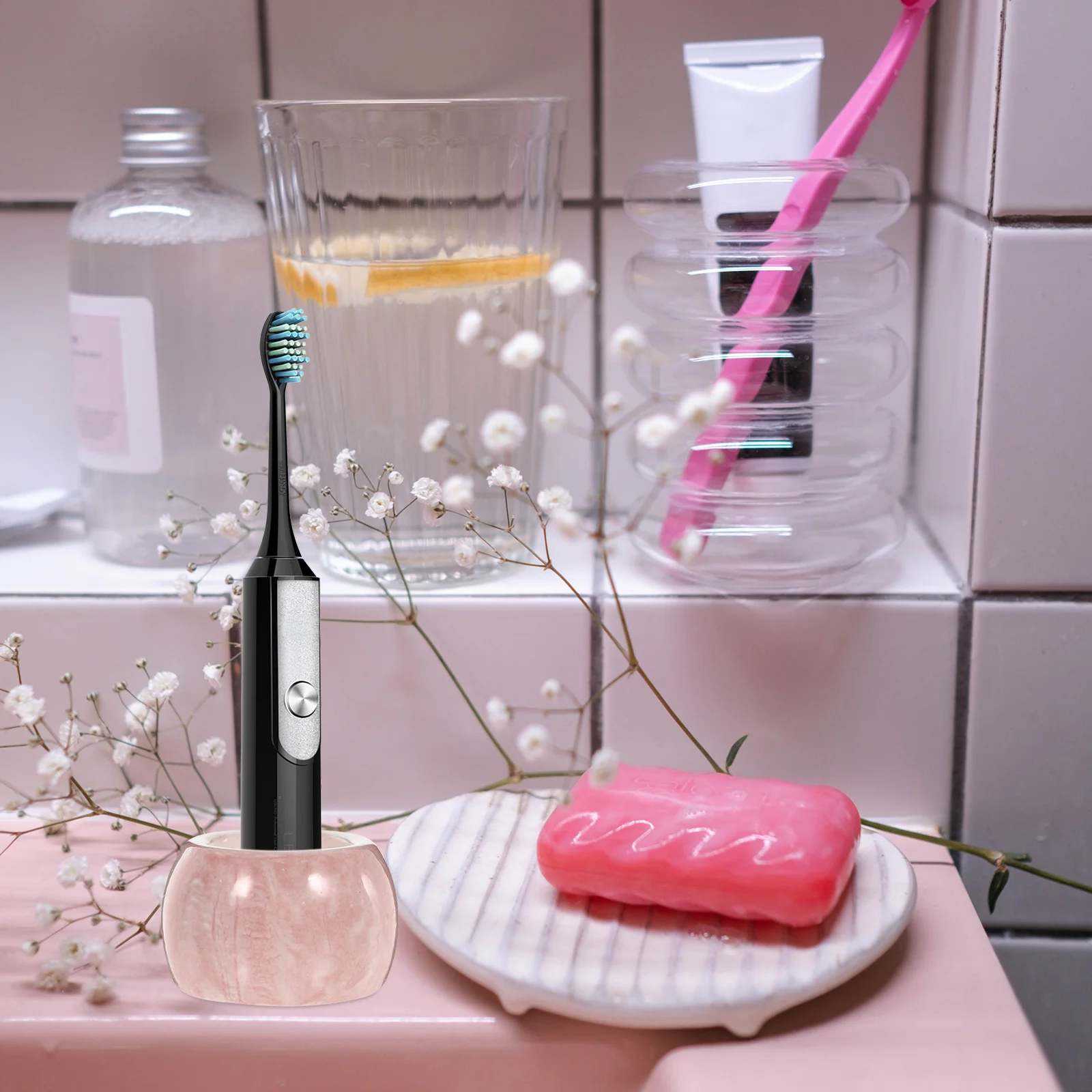 

2Pcs Electric Toothbrush Holder Ceramic Marble Pattern Creative Toothbrush Stand Waterproof Storage Rack for Bathroom Home