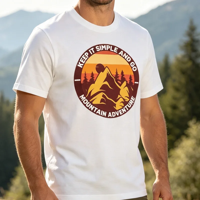 Mountain Adventure T‑Shirt Keep It Simple and Go Graphic Tee Men Women Vintage Outdoor Hiking Camping Nature‑themed Apparel Top