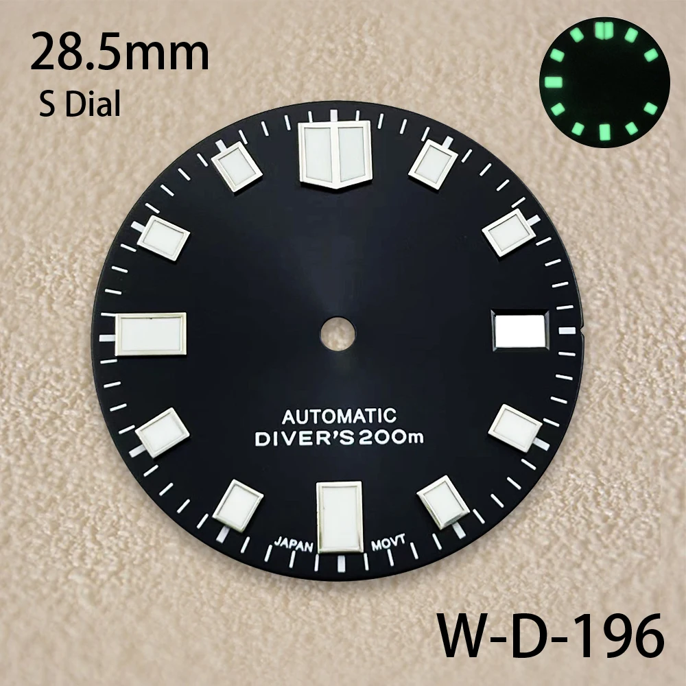 

28.5mm S Logo Diving Dial Fit NH35/NH36 Japan Movement C3 Green Luminous Sunburst High-Quality Dial Watch Modified Accessories