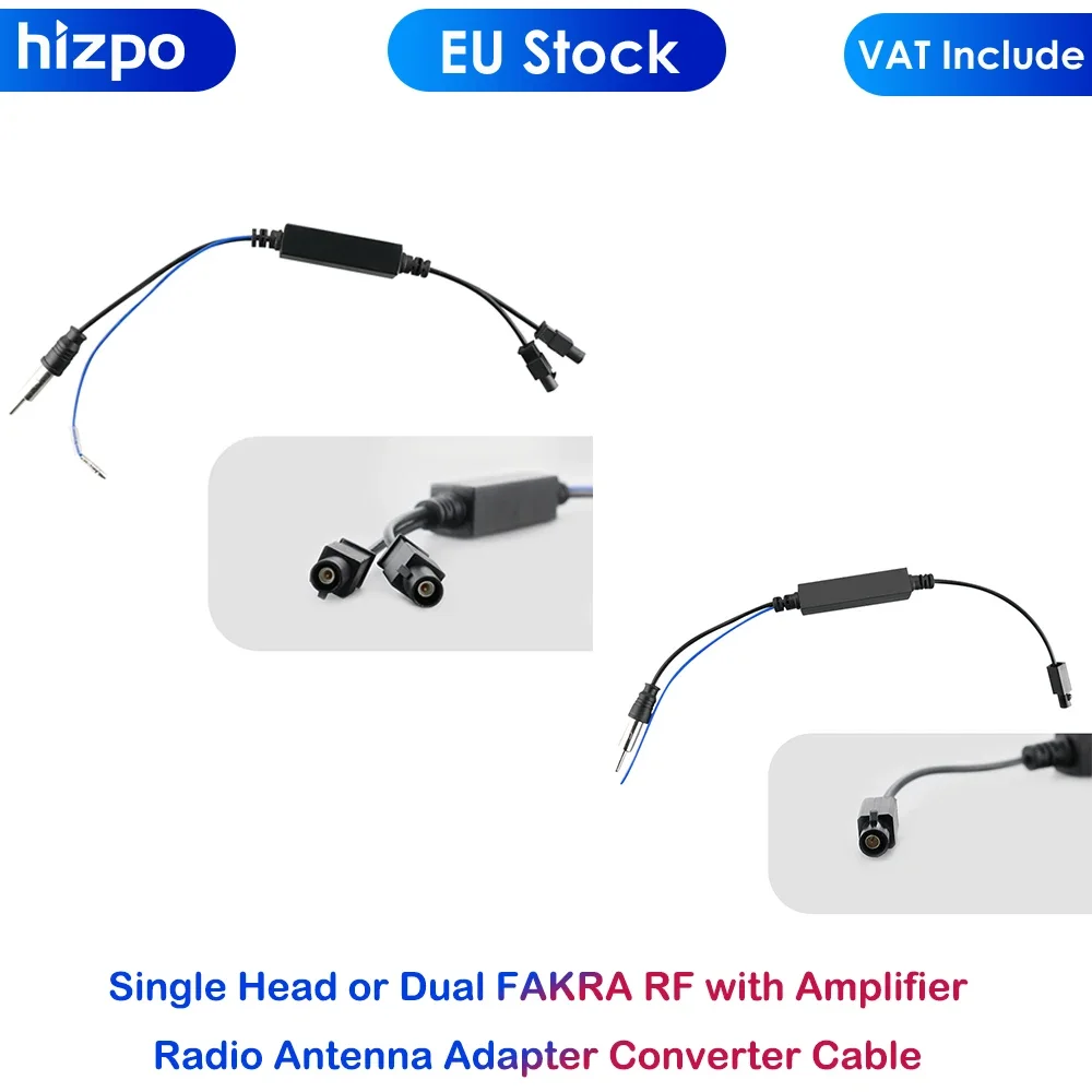 Hizpo Single Head or Dual FAKRA RF Radio Antenna Adapter Converter Cable with Amplifier for Audi VW Benz Car Multimedia Player