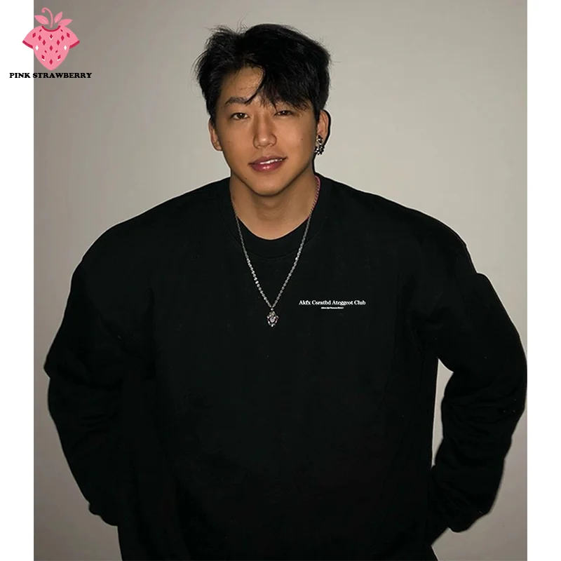 

American Letter Print O-Neck Sweatshirt Men Autumn Winter 2025 New Oversize Plush Pullover Long sleeve Y2K Top Men Warm clothing