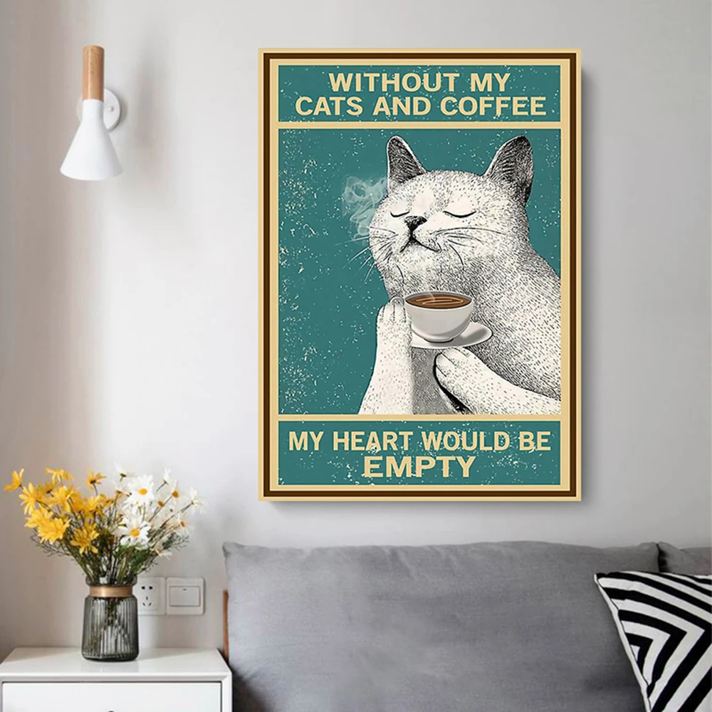 

Retro Cat Poster Printed, Modern Animal Canvas Painting, for Bedroom, Caf é, Living Room Home Decoration