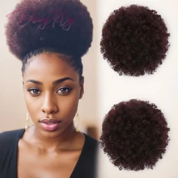Short Afro Kinky Curly Ponytail Human Hair Colorful Brazilian Kinky Curly Ponytail For Black Women Puff Full Machine Made