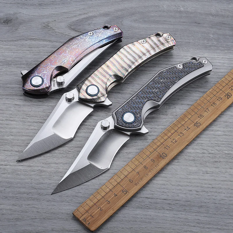 

VG10 steel blade titanium alloy+carbon fiber handle folding knife outdoor self-defense camping cutting survival portable knife