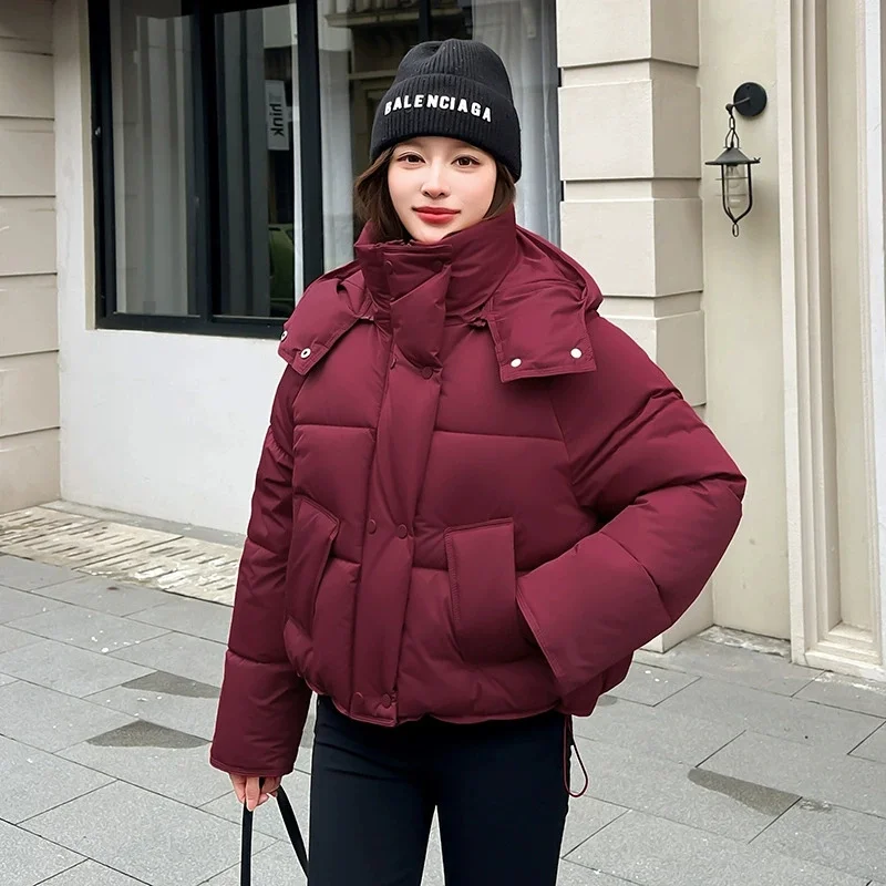 High-grade Cotton-padded Jacket Women Autumn Winter Coat Solid Warm Thick Short Parkas Hooded Down Jacket Female Overcoat
