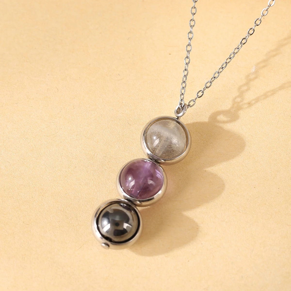 JD الحجر الطبيعي جمشت سموكي الكوارتز قلادة بها خرزات مستديرة قلادة المرأة موضة الفولاذ المقاوم للصدأ سلسلة المختنق مجوهرات هدية حفلة #5