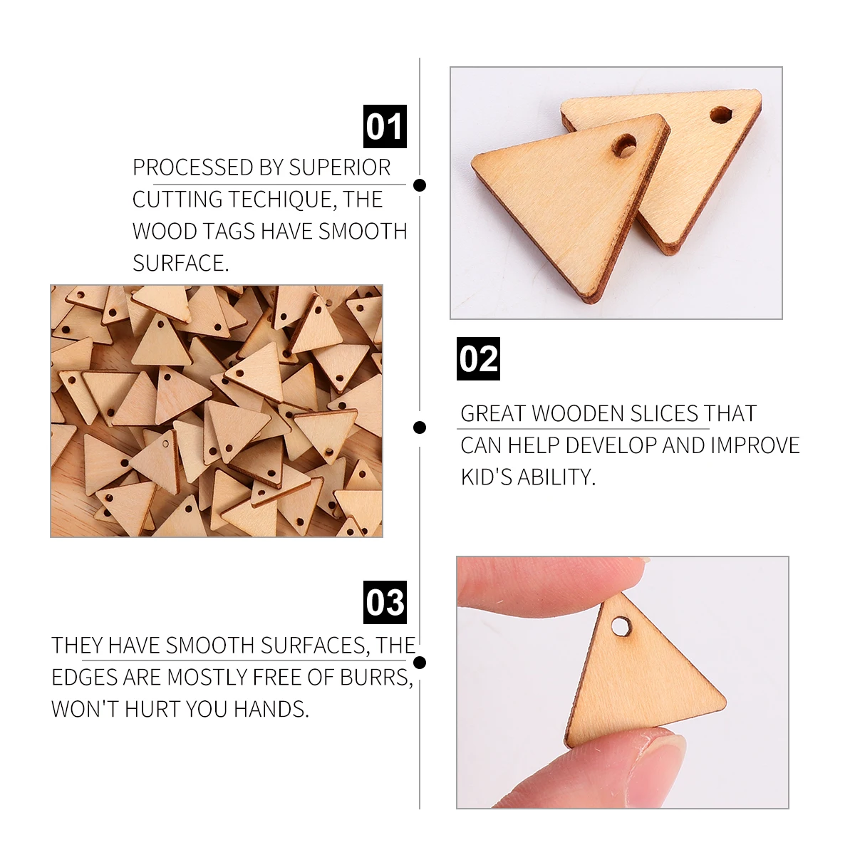 

200Pcs Triangle Wooden Slices Unfinished DIY Craft Accessories Smooth Surface Painting Wood Pieces Wedding Ornaments Home