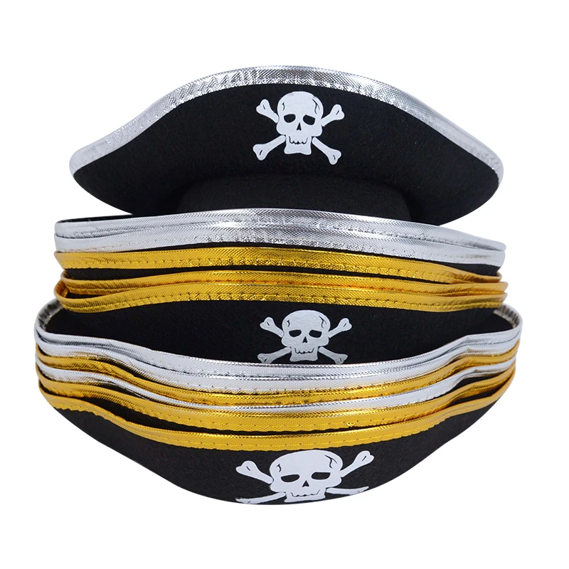 Chapeau de pirate imprimé crâne pour cosplay, costume, Halloween, fête masquée, performance, accessoire de chapeau de capitaine pirate