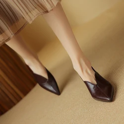 2024 Spring New Split Leather Women Shoes LEISURE Women Slip-On Pumps High Heels Pointed Toe Heels Shoes Office Ladies Shoes