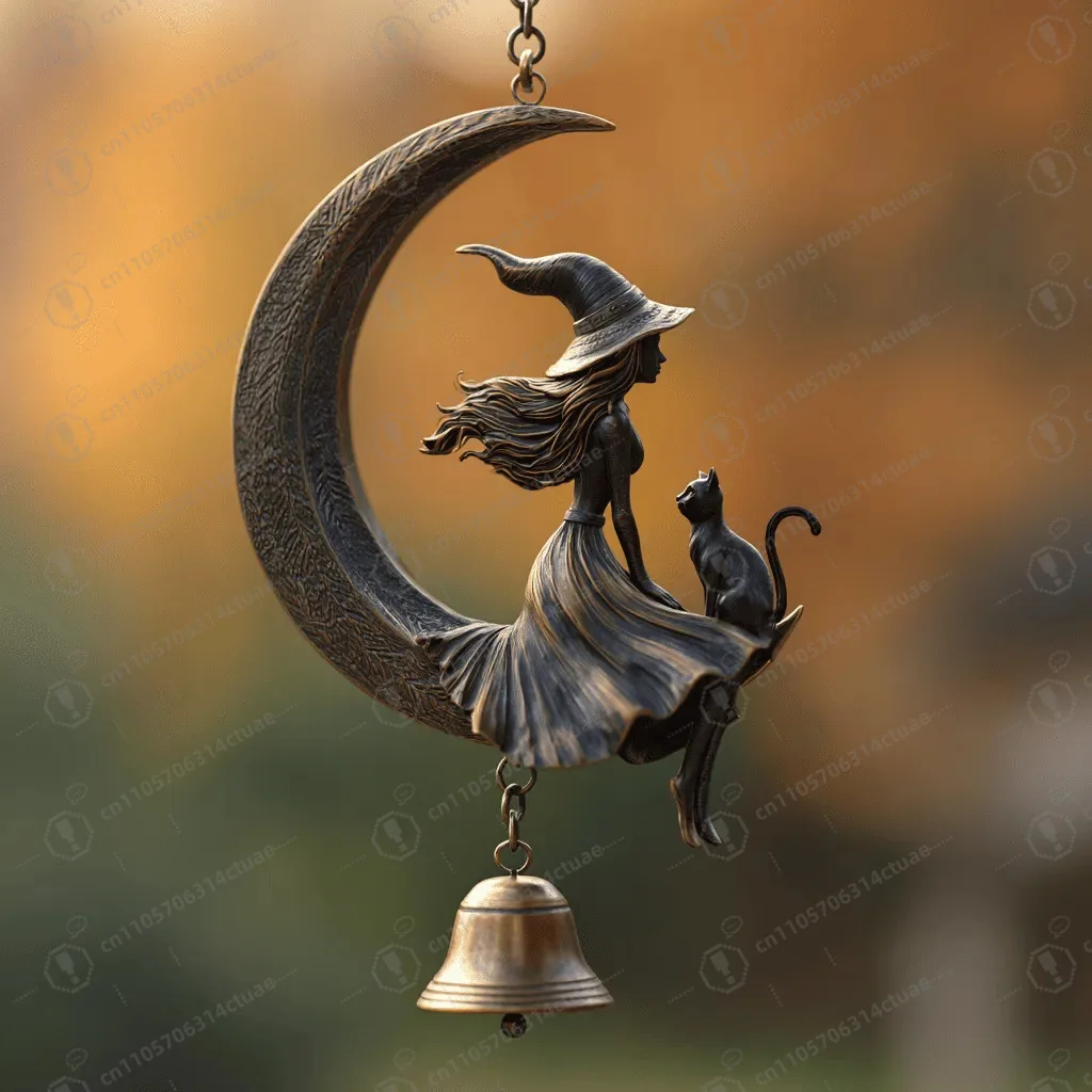 

Spellbinding Witch & Black Cat Moon Bell Charm