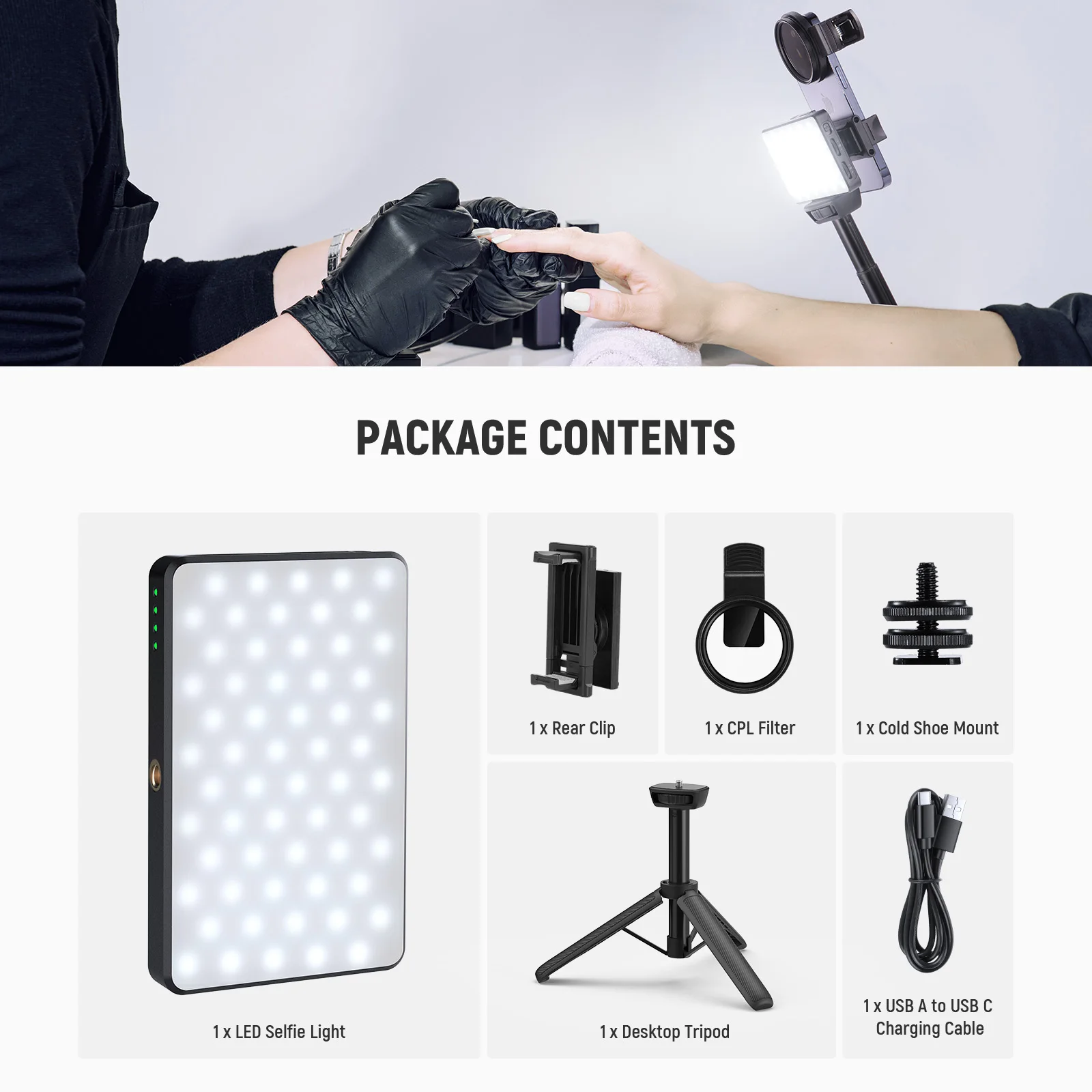 NEEWER LED-Selfie- und Tattoo-Licht, kompatibel mit iPhone, CPL-Filter/Stativständer/Telefonhalter zum Aufstecken für die Fotografie – Detail 9