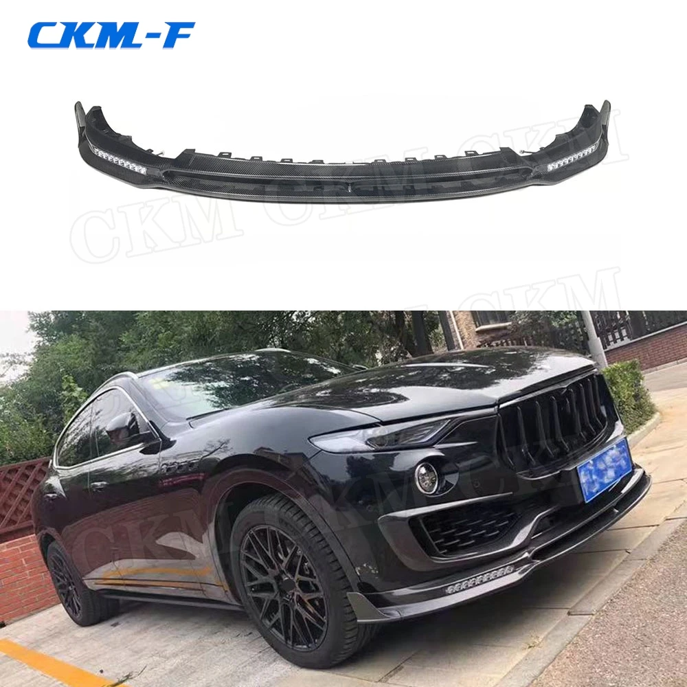 

Carbon Fiber Front Bumper Lip Spoiler Cover Trim with Lamp for Maserati Levante 2016 2017 2018 2019 M Style Bumper Guard