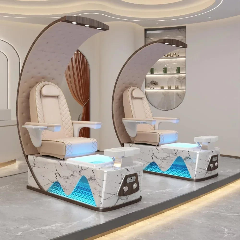 

High-quality Egg-shaped Electric Massage Foot Bath Pedicure Chair With Fresh Water Corrugated Glass Basin Drain Pump Beauty Deck