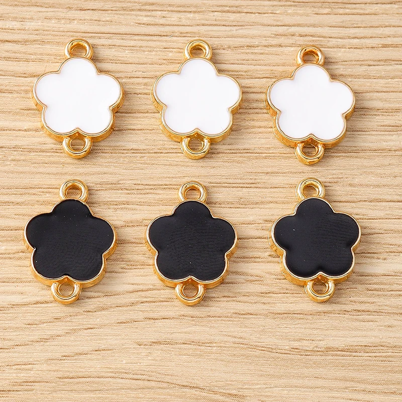 10pcs 11x16mm Cute Double Hole Enamel Flower Charms Connectors for Jewelry Making DIY Bracelets Necklaces Handmade Crafts Supply