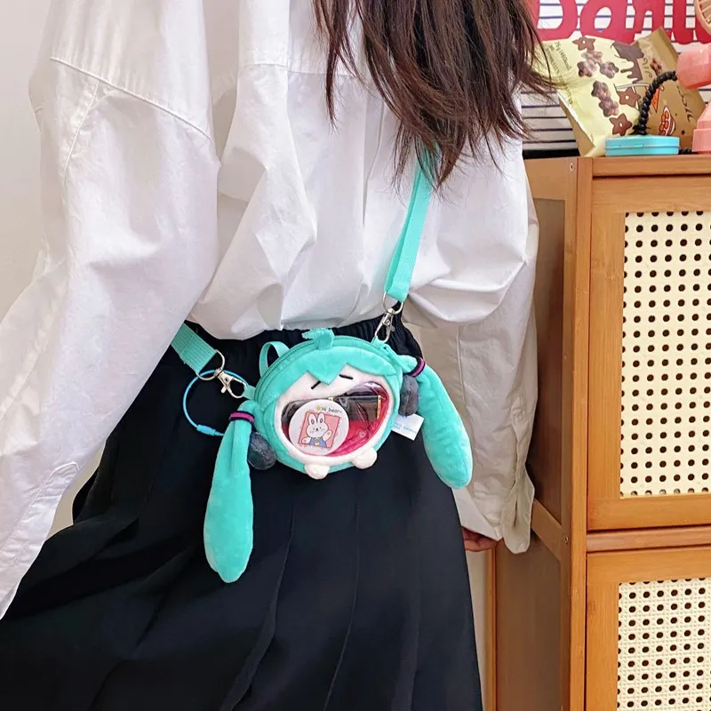 Anime Hatsune Miku kawaii Mini Small shoulder bag Card bag Change coin pack Cartoon Big Mouth Bag doll Toys decorate Gifts