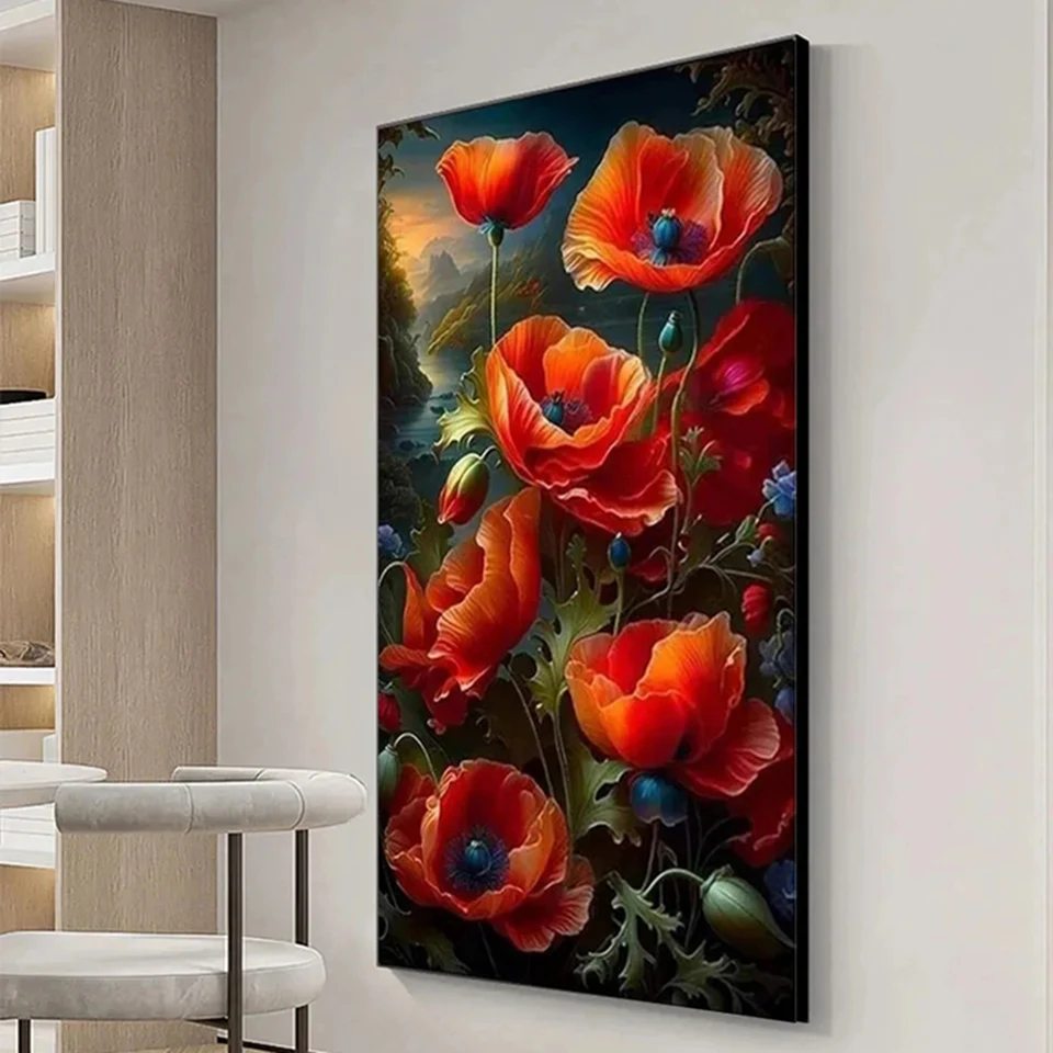 Diy Mosaic Art Red Poppy Flower Diamond Painting Large Size Rhinestone Diamond Embroidery Floral Full Square/Round Wall Decor