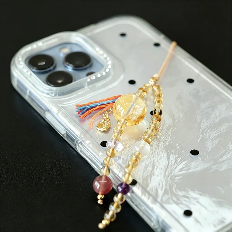 Exquisite Citrine Pendant Mini Phone Chain Bag Charm USB Flash Drive Strap Delicate Jewelry Gifts