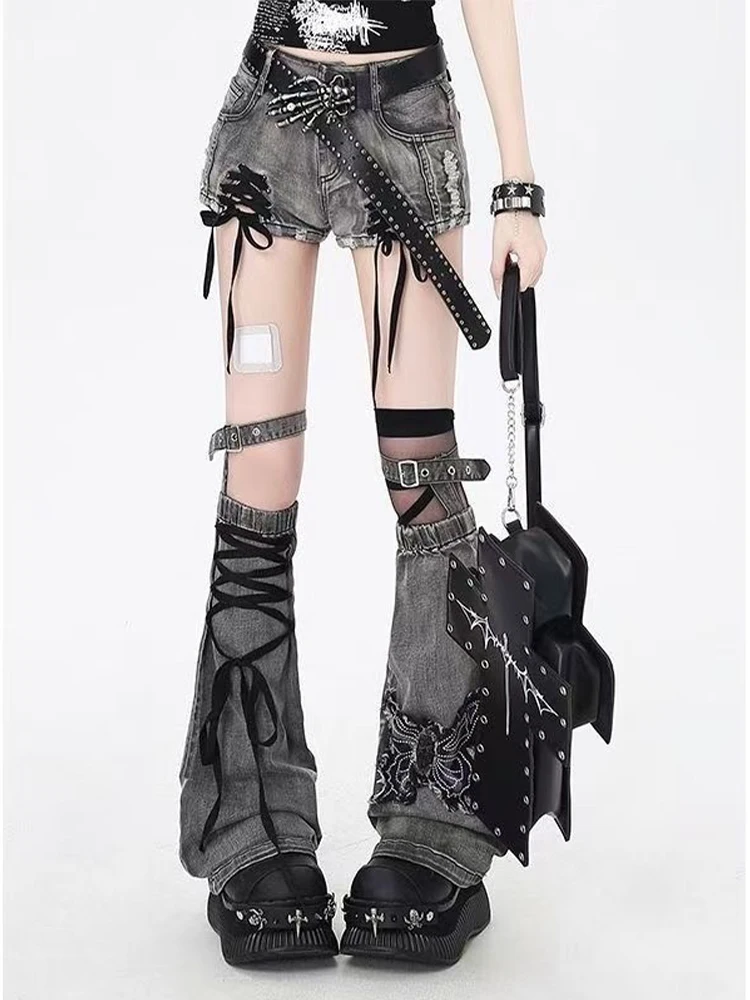 

Летние женские джинсовые шорты Y2K 2000-х годов Gyaru Джинсовые шорты с высокой талией Harajuku Гранж Киберпанк Дизайнерская кокетка Хип-поп Новинка