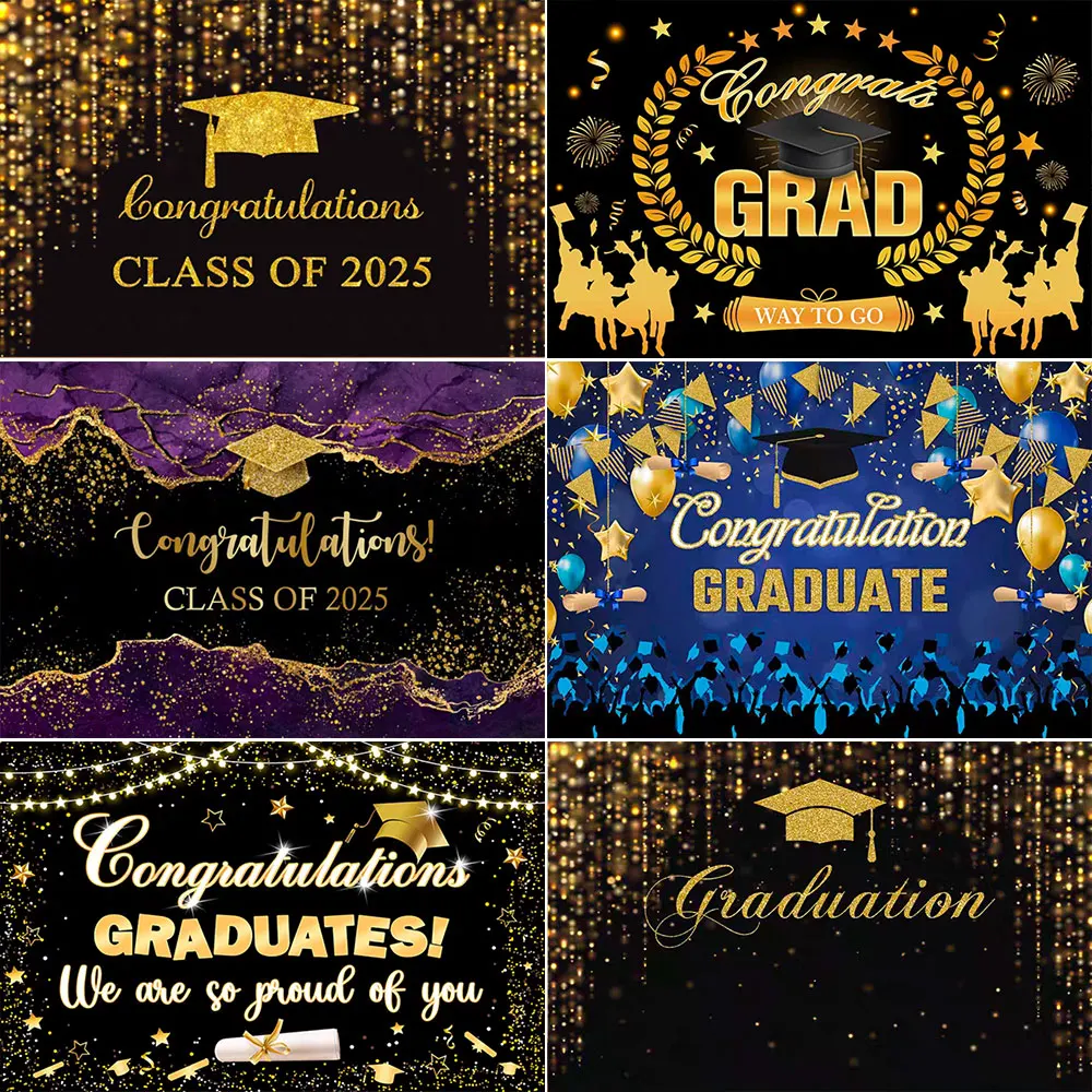 

2025 Graduation Theme Bachelor Hat Congrats Grad We are So Proud of You Banner Graduation Party Gift Photography Background Prop