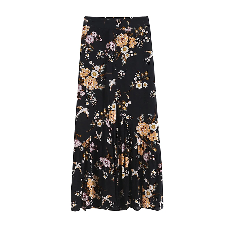

Spring Autumn Women's Faionable Korean Sle f-length Tailored Long Skirt with Lace Trim And Print High Waist Fi Tail ...