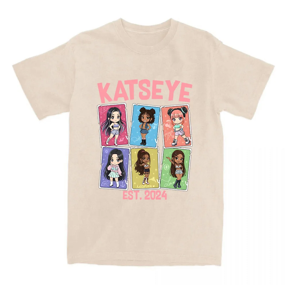 الفتيات الفرقة KATSEYE EST 2024 تي شيرت القطن ملابس بأكمام قصيرة الإناث بلايز الكورية نمط النساء الرجال الملابس س الرقبة للجنسين المحملة #3