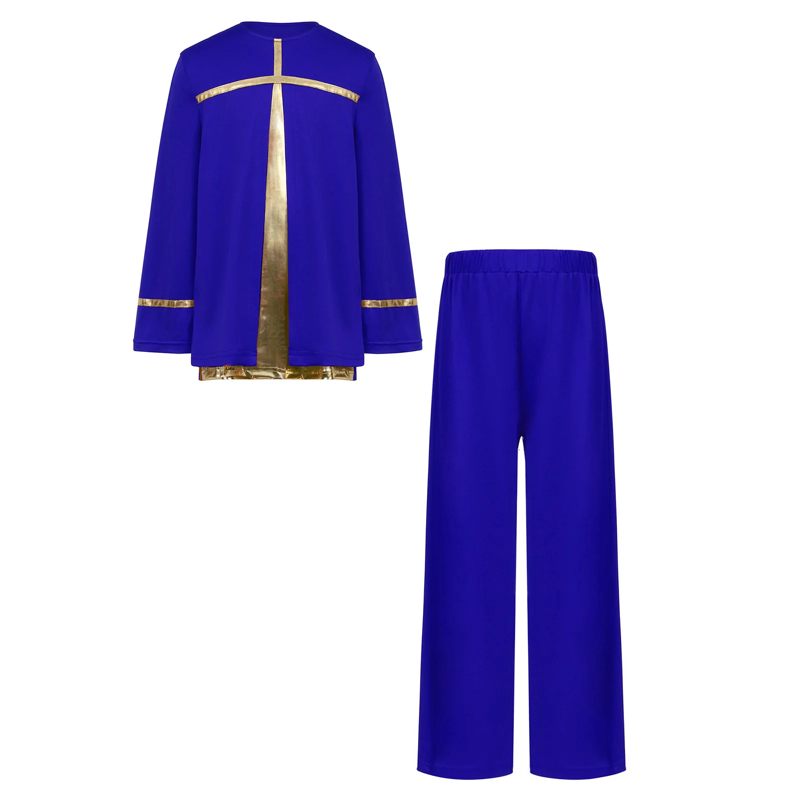 Kinderen Jongens Liturgische Lof Dans Outfit Aanbidding Ballroom Dans Slijtage Lange Mouw Metallic Kleurblok Shirts met Wijde Pijpen Broek