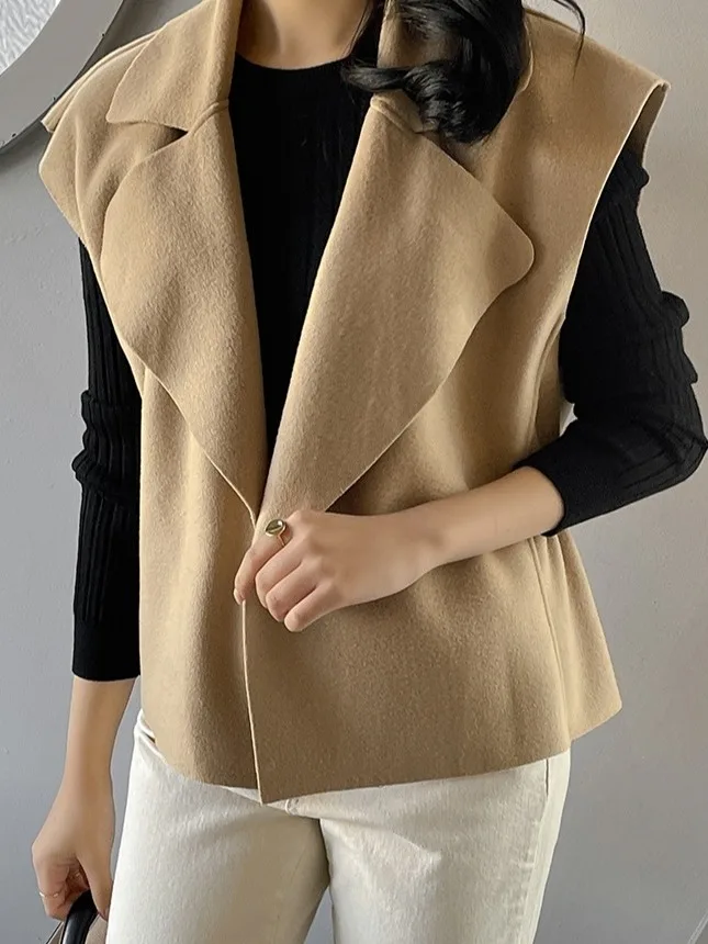 

Autumn Winter New Sle Women's High-End Double-Sided Woolen Vest Loose Faionable Retro oulder Pad Top Quali Material