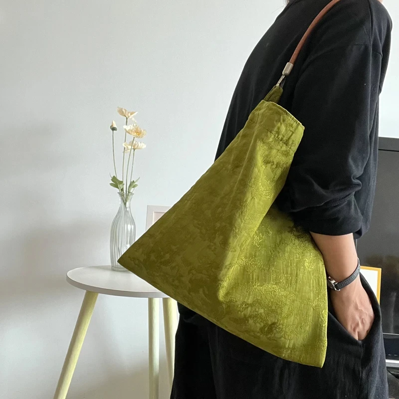 Simple Fashion Green Bag Designer Luxury Bag Jacquard Green Large Capacity Shoulder Bags Green Purse Cowhide Rope Tote Bag