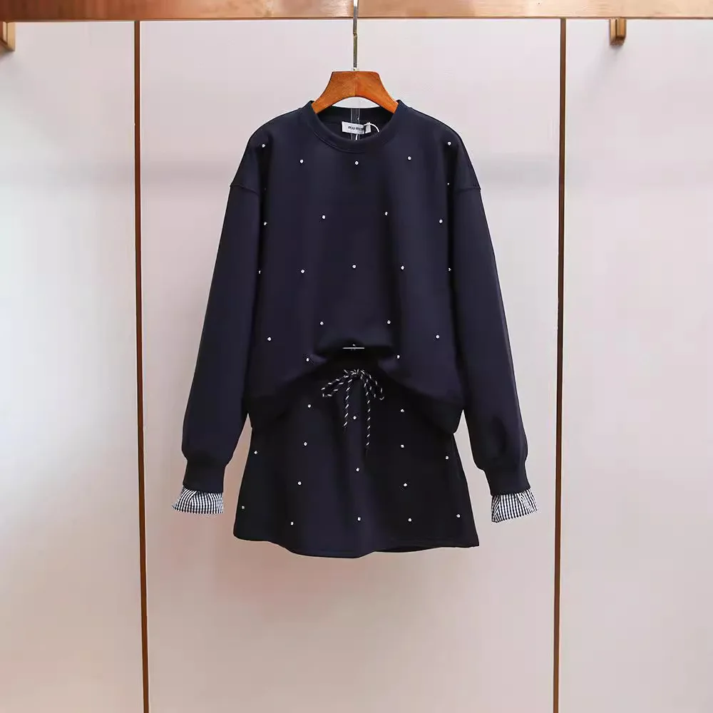 

Элитный женский костюм MaSande: свитер и юбка с бриллиантовой отделкой в корейском стиле, осенняя новинка