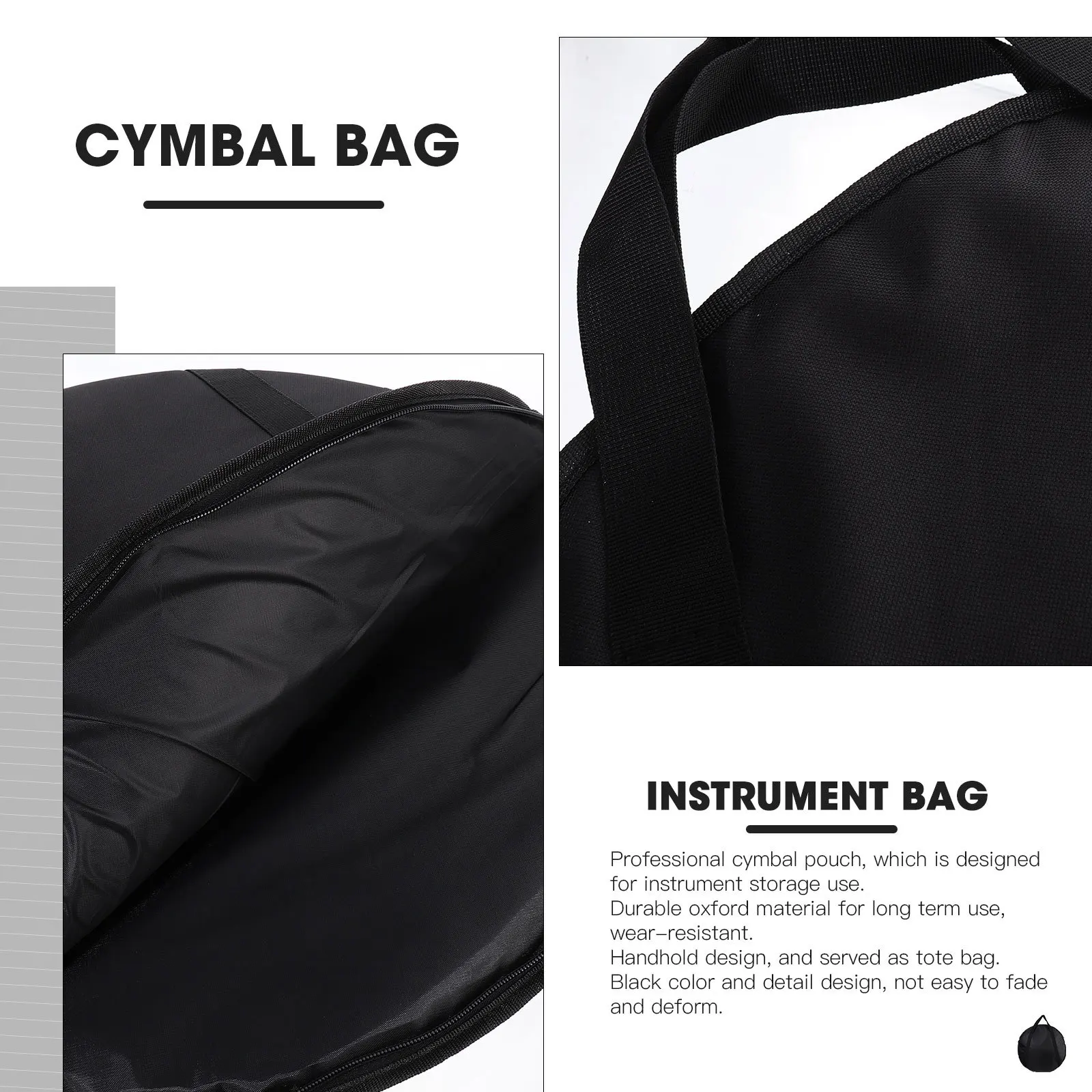 

Instrument Container Black Oxford Cymbal Bag Wear Resistant Storage Pouch for Drums Compact Organizer with Handle Portable