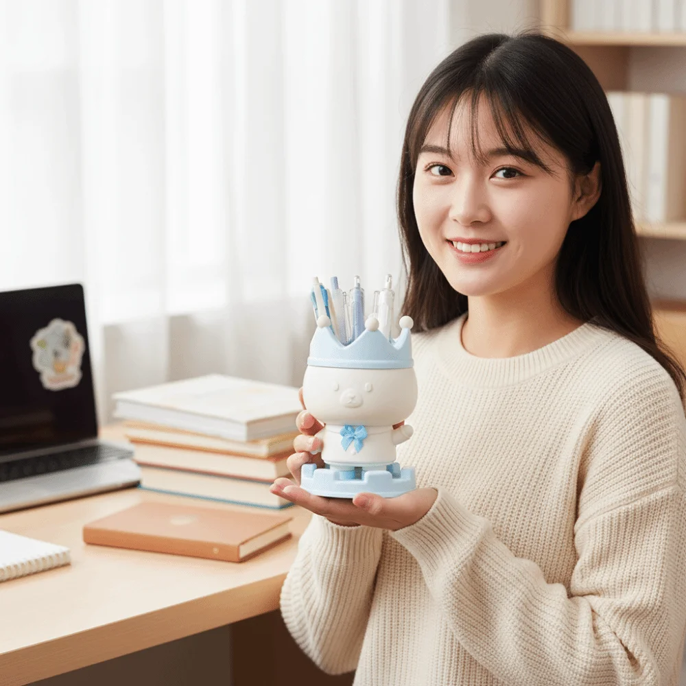 Cartoon Design Pen Holder Multi-functional Creative Design Desktop Storage Bucket Decorative Stationery Storage Box Living Room