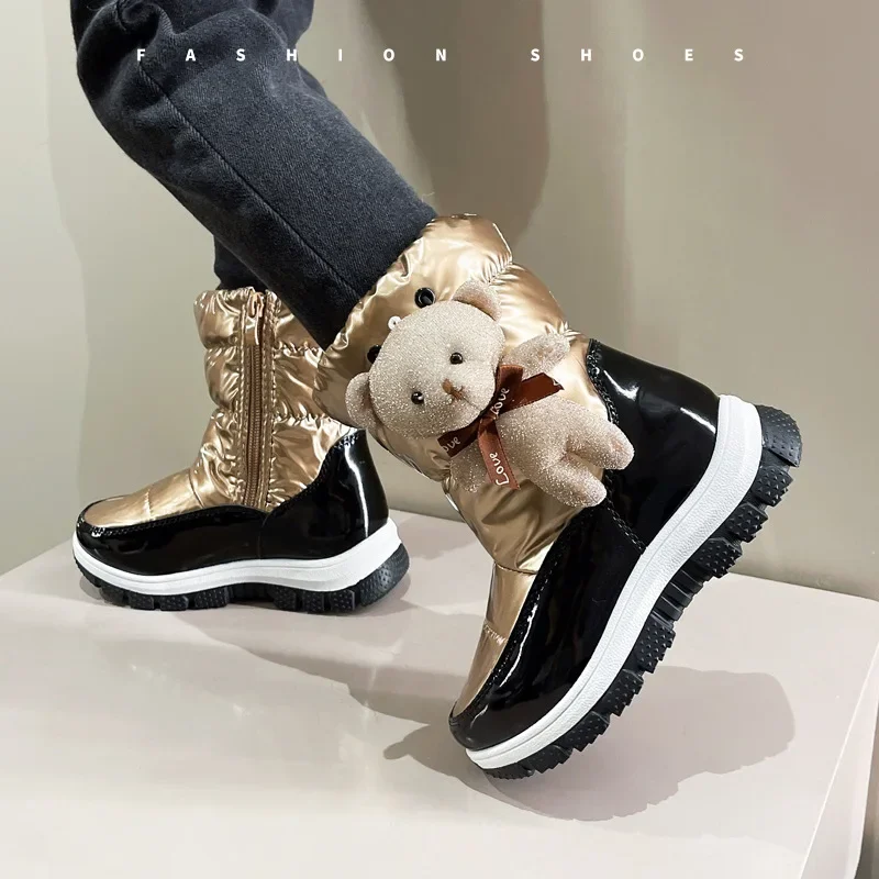 

Kids Snow Boots Baby Girls Cute Bear Doll Shoes Kawaii Winter Thickened Warm Cotton Shoes Anti-slip Waterproof Botas Laser