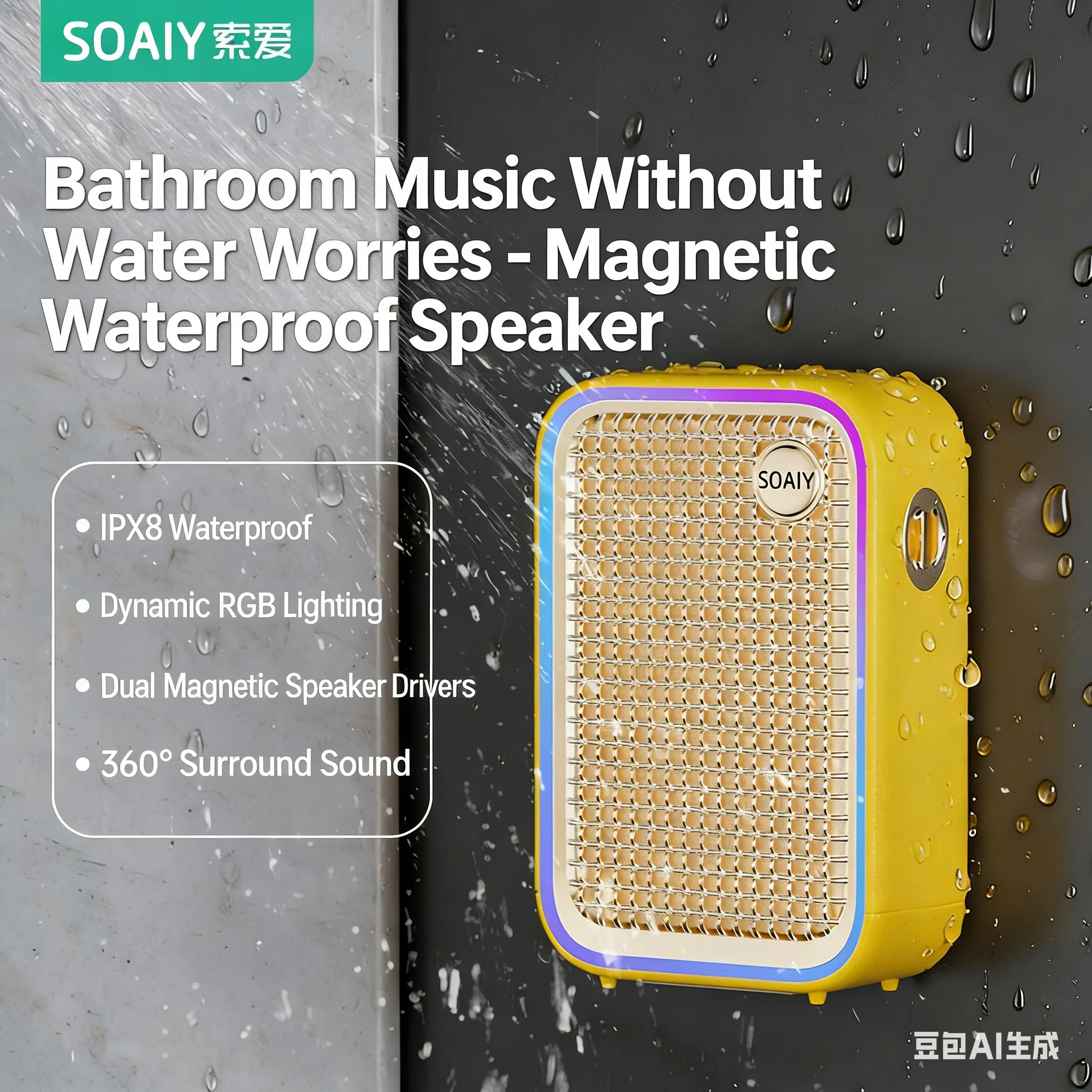 

Магнитный Bluetooth-динамик SOAIY Si-758 — водонепроницаемый IPX8, 360° ° Стереозвук, RGB-подсветка, скрытая подставка и аккумуляторная батарея емкостью 1200 мАч