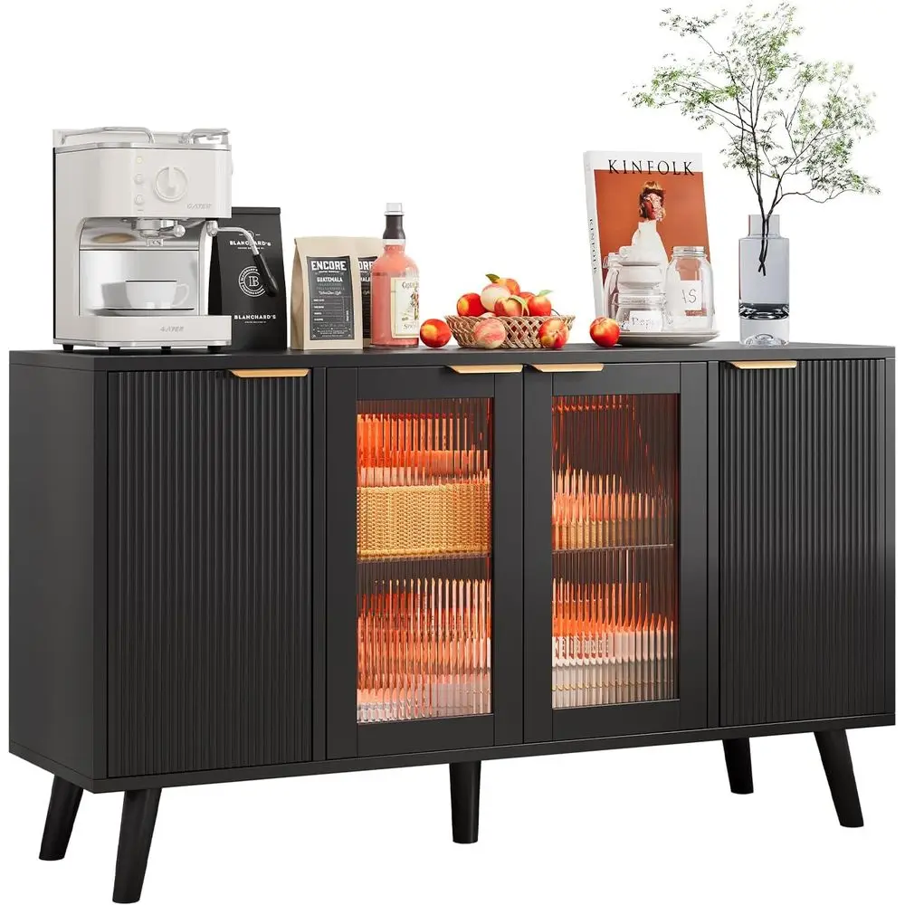 

Большой буфет на 55 светодиодных лампочек с подсветкой, с местом для хранения и 2 стеклянными дверцами