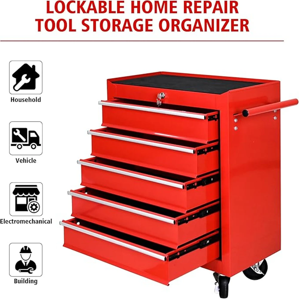 Metal Rolling Tool Box With 5 Layer Drawer Tool Box With Wheels Multi-Function Tool Cart Mechanic Tool Storage Cabinet