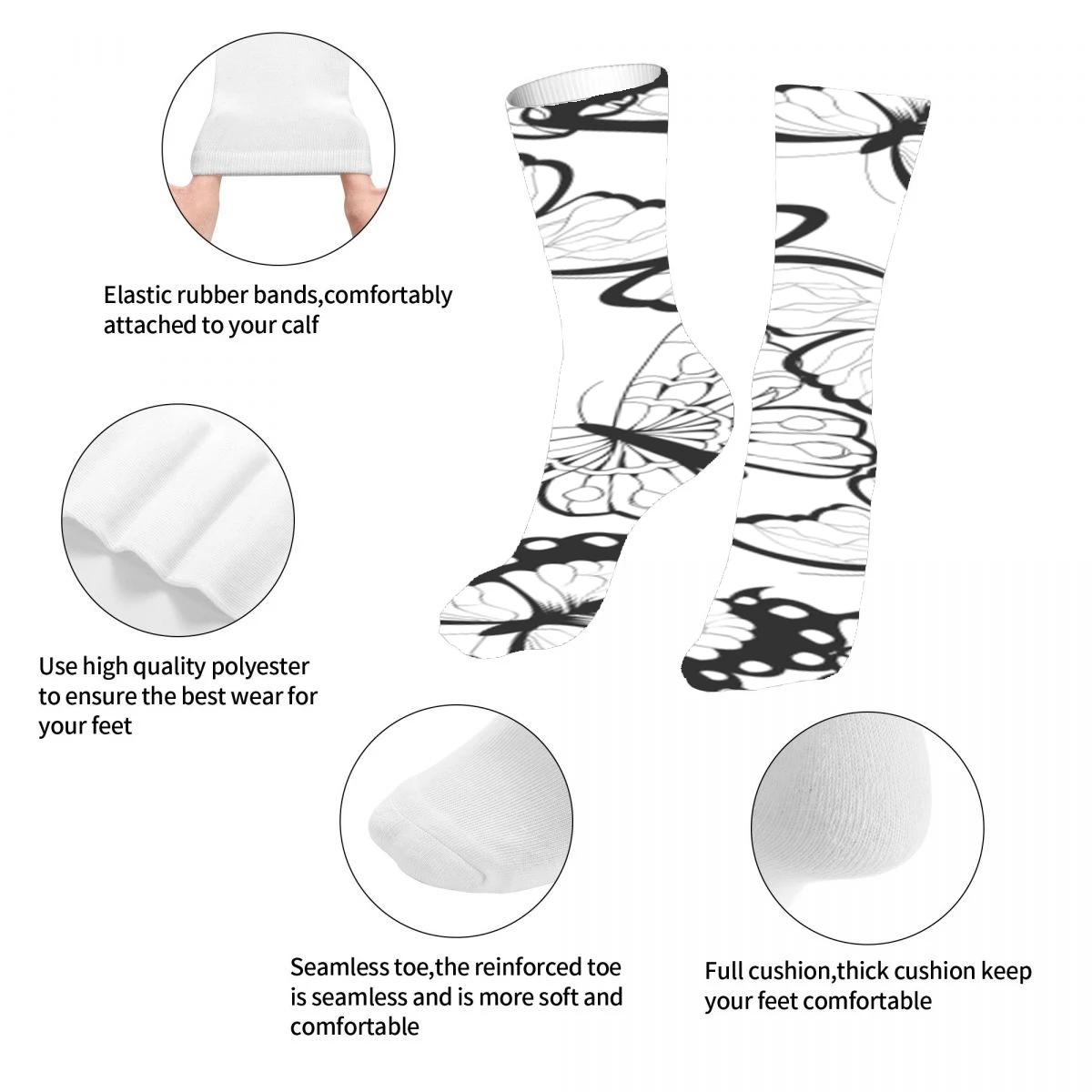 Забавные круглые мужские и женские носки с бабочками, классные дизайнерские носки с 3D принтом, модные удобные баскетбольные Носки