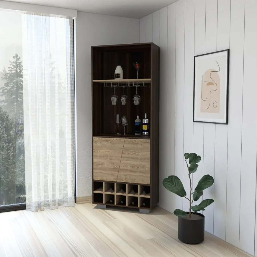 

Paso Robles 10Bottle 3Shelf Corner Bar Cabinet Dark Oak and Pine