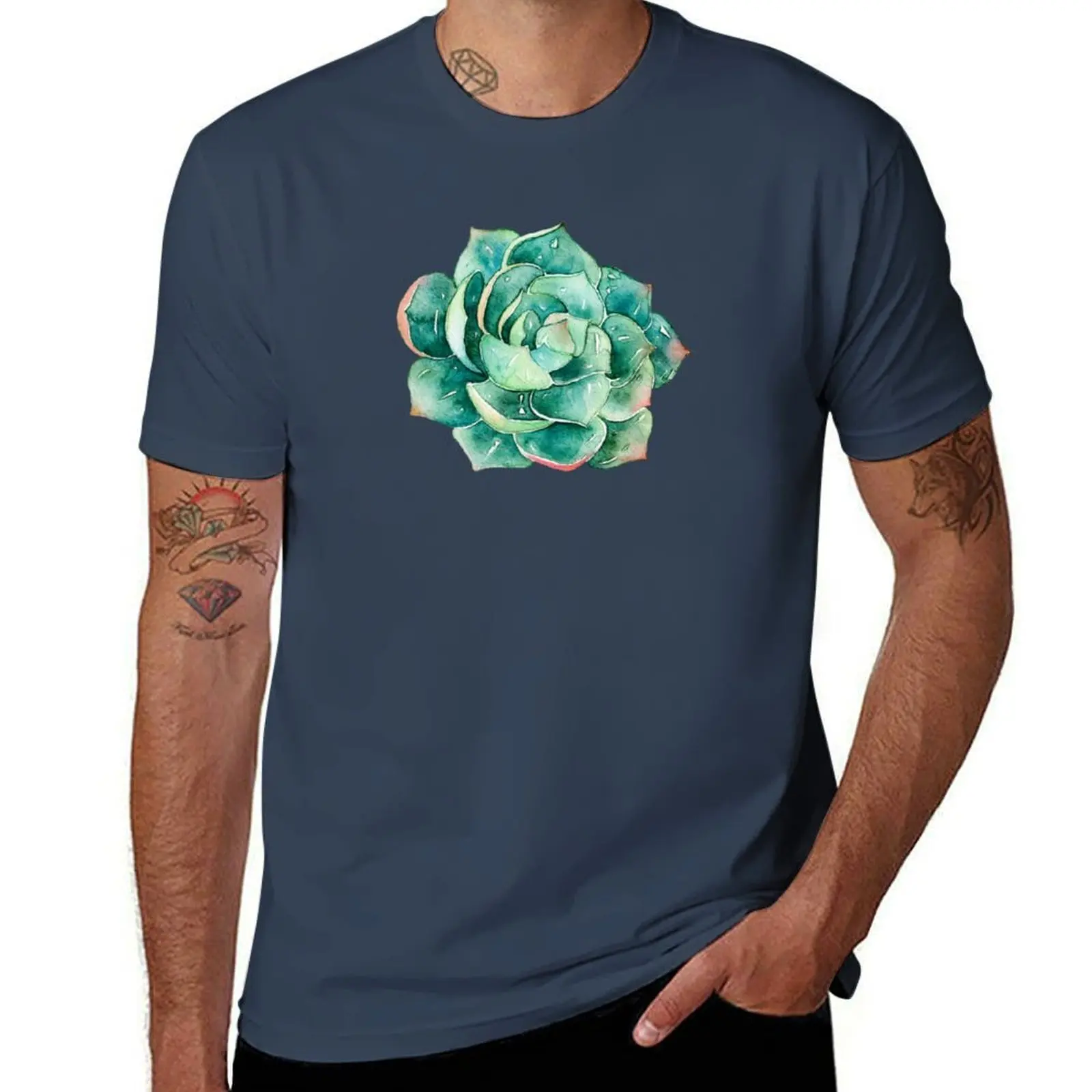 botanical sticker Succulent hand painted Watercolor T-Shirt Fashion Simple Casual Tee Shirt