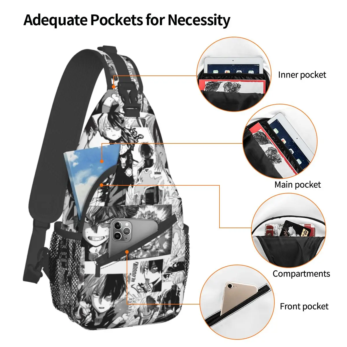 Todoroki Shoto Schulter tasche Brust Cross body Schulter Rucksack Reise Wandern Tages rucksäcke mein Held Akademie Anime Manga Männer Frauen Pack