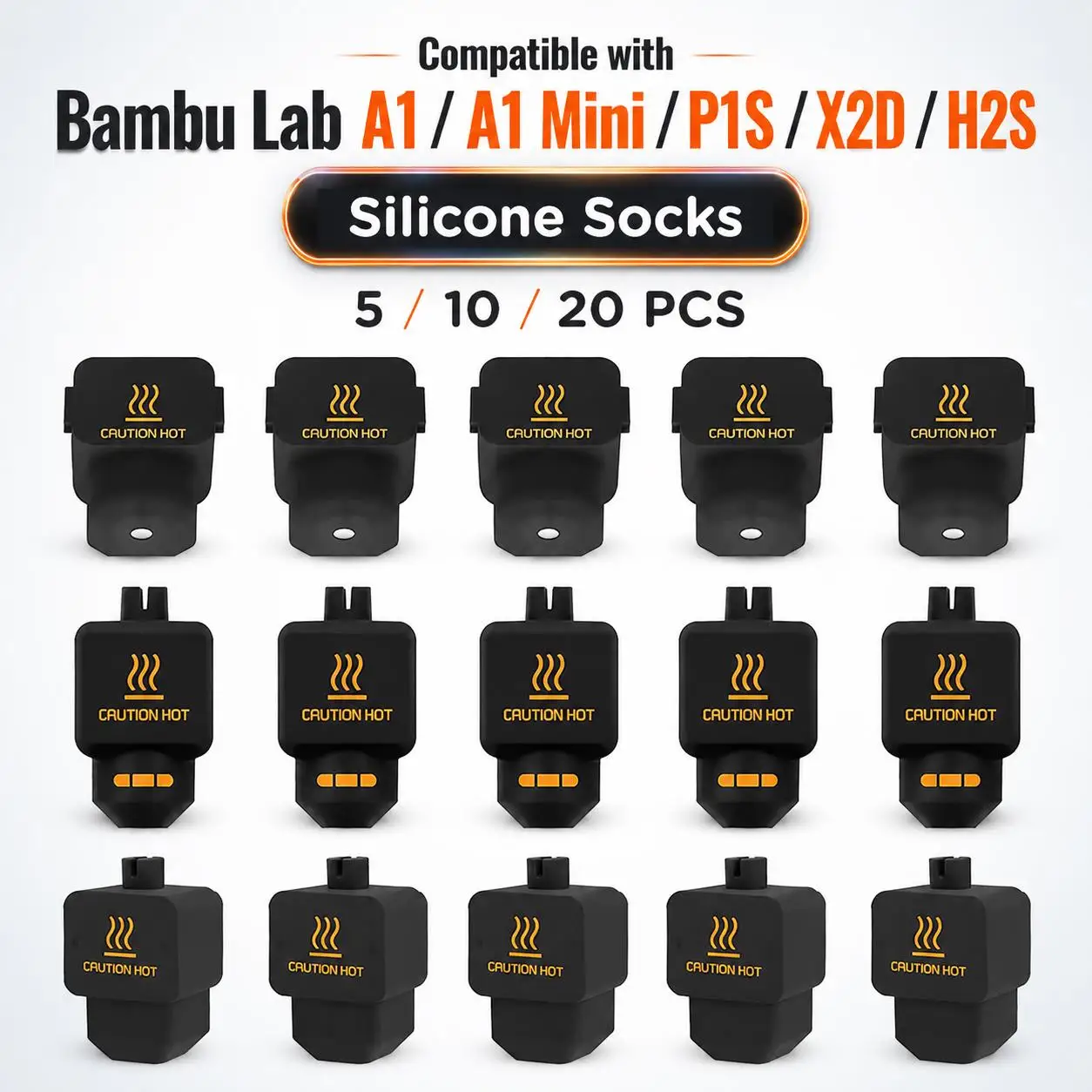 5/10/20 pcs for Bambu Lab A1 A1 Mini P2S X2D H2S Silicone Socks Heating Block Hotend Heat Insulation Case Cover 3D Printer Parts