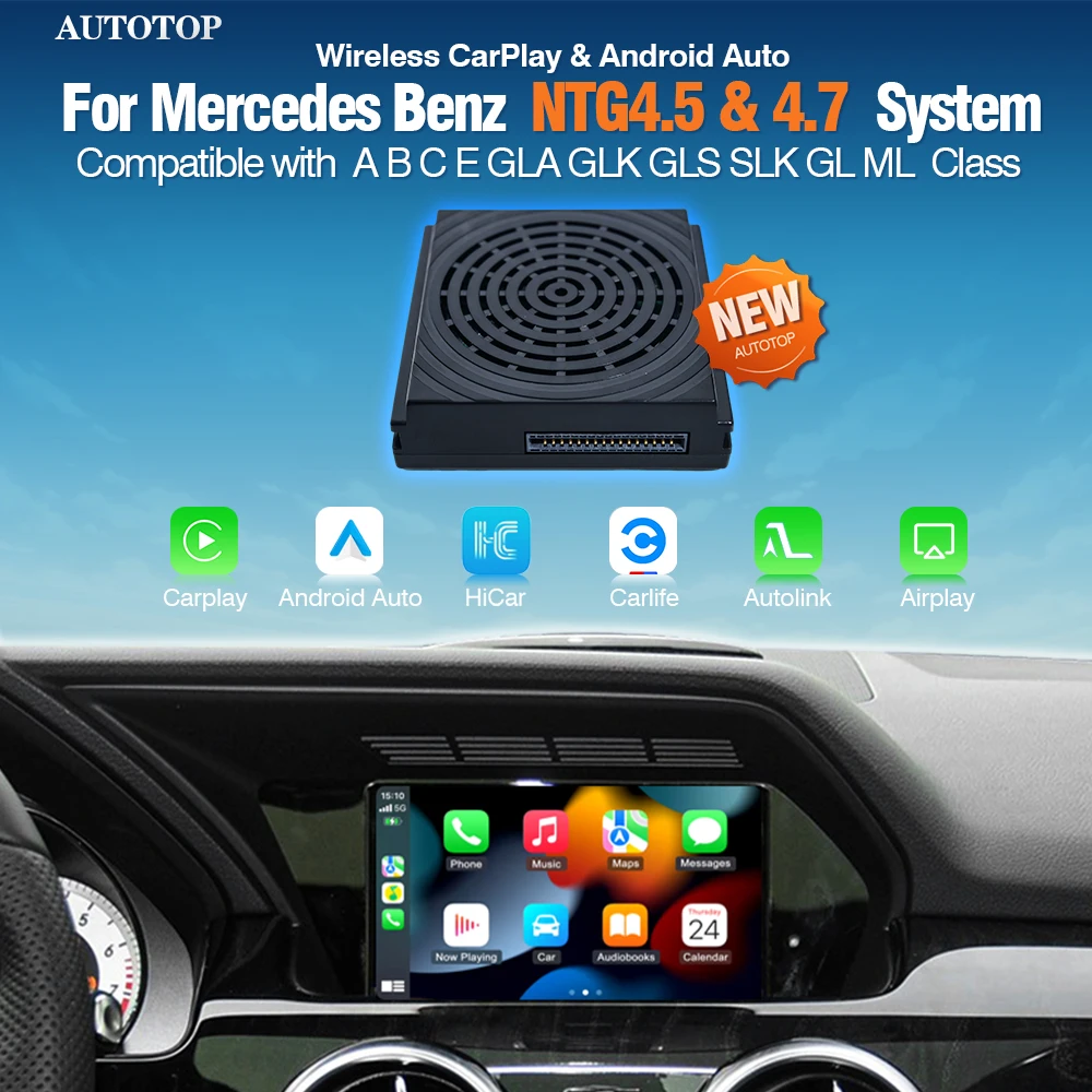 Adaptateur de rétrofit sans fil CarPlay Android Auto pour Mercedes Benz A B C E CLA GLA GLK ML NTG 4.5 et navigation AirPlay