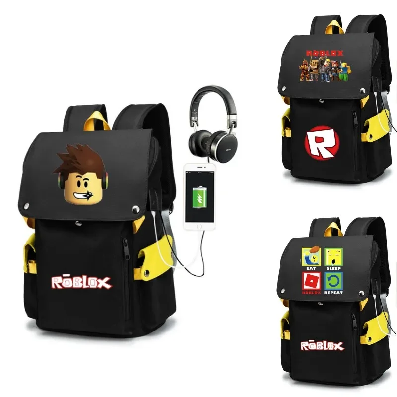 Roblox Virtual World Backpack Primary and Middle School Students Schoolbag Boys Girls Anime Cartoon School Bag Mochila Meal