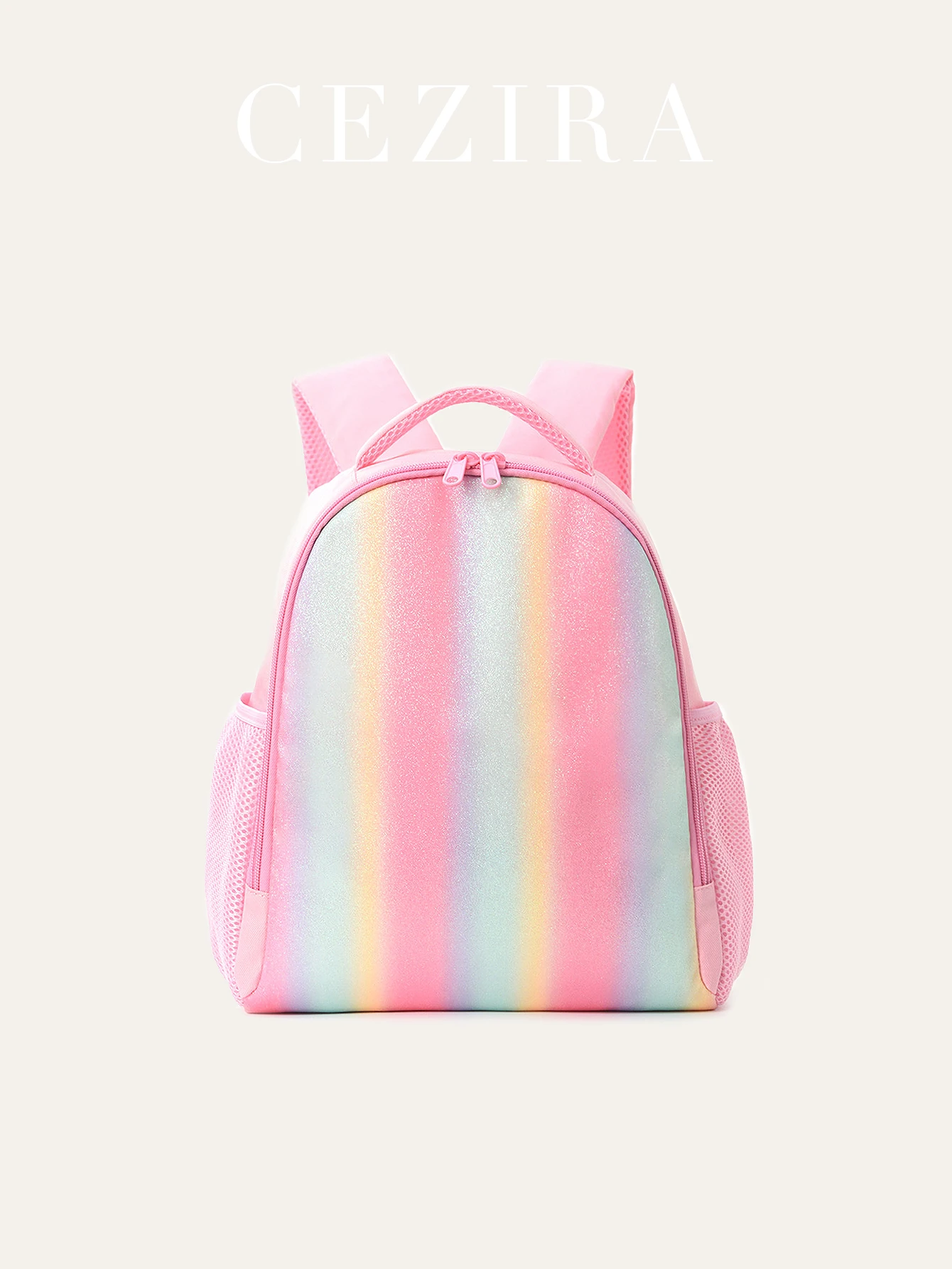 

CR Women's Fashion Cute Rainbow Color Backpack Zipper Closure Large Capacity Ombre Stripes Knapsack Preppy Girls' School Bag