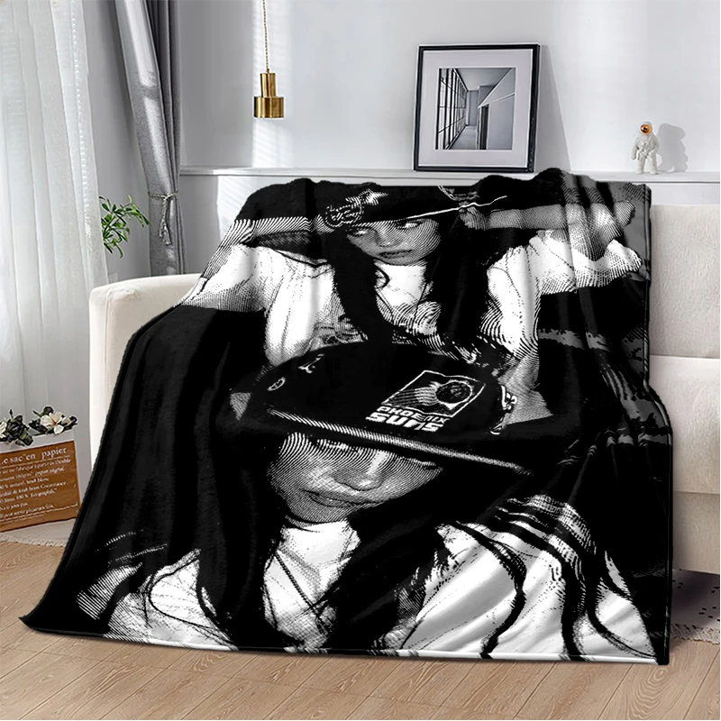 Fashion Billie Eilish Singer Star Flannel Blanket Soft Warm Throw Blanket for Bedroom Living Room Bed Travel Camping Picnic Gift