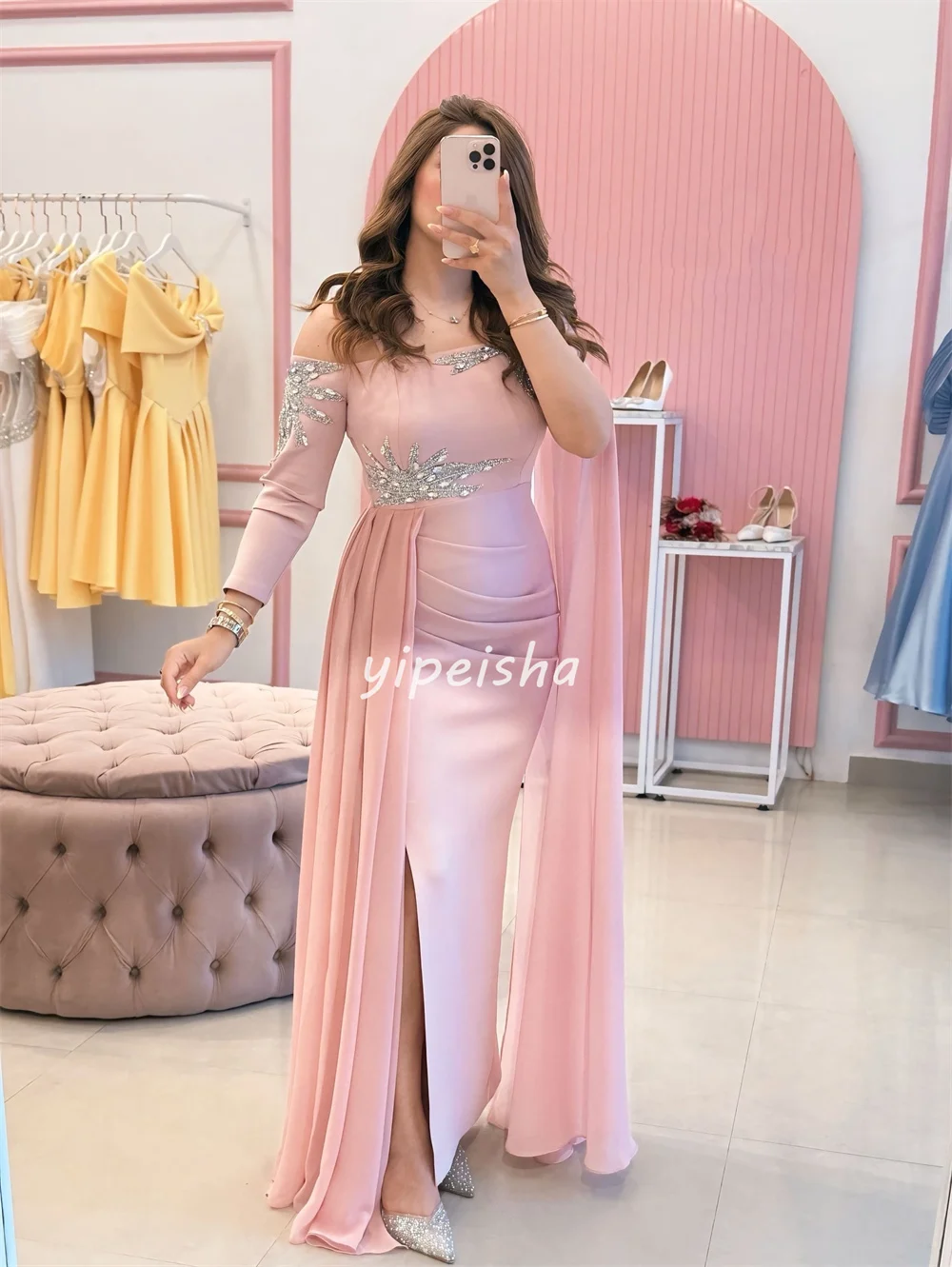 Vestidos largos sin tirantes de sirena con cuentas de diamantes de imitación de Jersey a juego de estilo moderno personalizado vestidos para ocasiones a medida de alta calidad