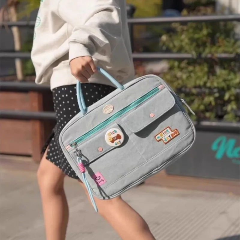 Ins-Bolso para ordenador portátil con calcomanía para mujer, bolso vaquero portátil para MacBook Air Pro de 13, 14 pulgadas, almacenamiento de accesorios para ordenador, bolsos de hombro