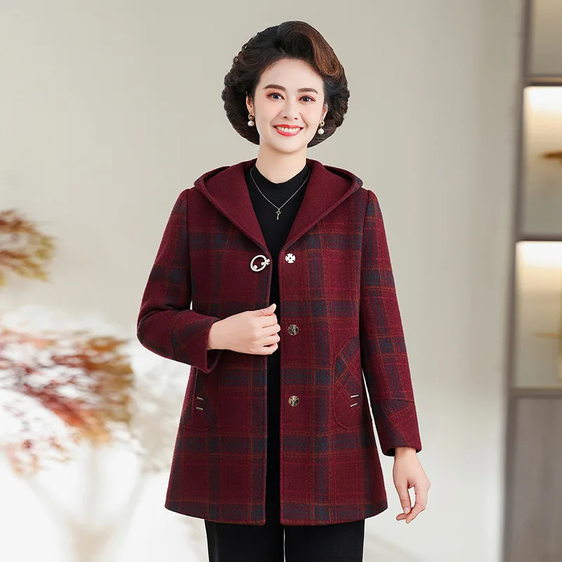 

Шерстяное пальто больших размеров в корейском стиле, средней длины, для женщин среднего и старшего возраста, зимнее, с капюшоном