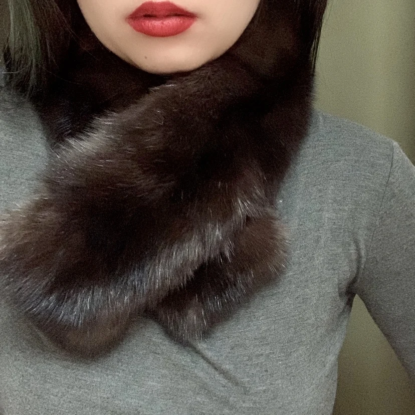 Luxury Winter Warm 100% Real Sable Fur Scarf Women Winter Fashion Wraps Ring Girl Solid Neckercheif