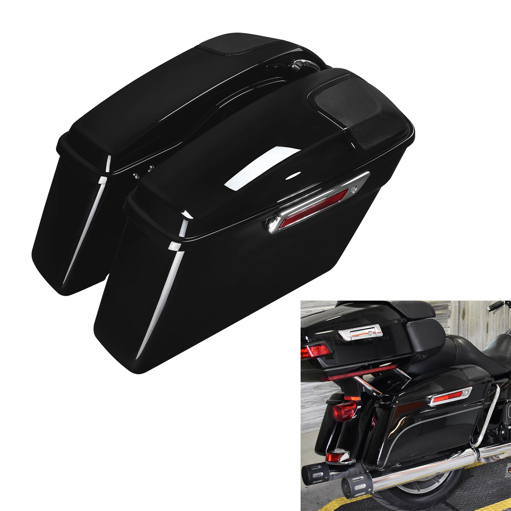 Sacos de sela duros com tampa de alto-falante de 5x7 ", adequados para harley touring road king 2014-2024, bolsas laterais para bagagem de motocicleta
