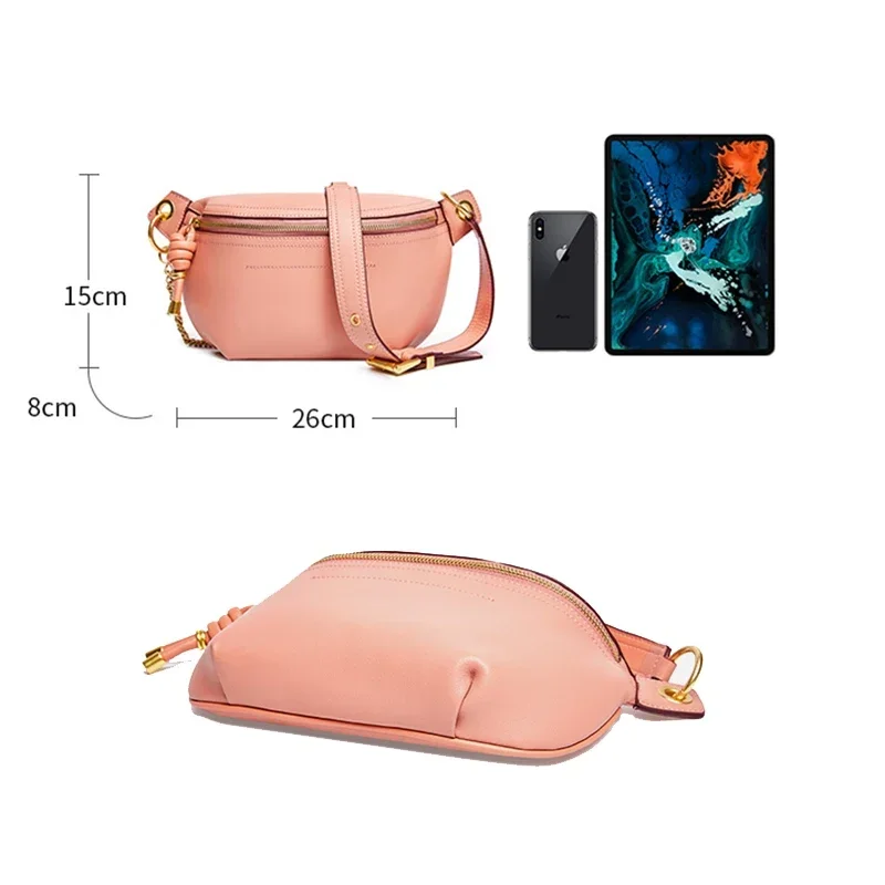 100% Genuine Leather Women Waist Bags Luxury Famous Brand Shoulder Bag Chain Belt Crossbody Female Bag Bolsa Feminina Bags